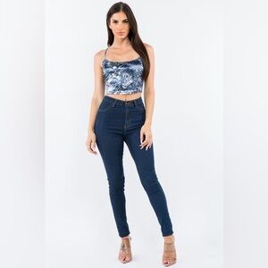 Bear Dance Dragon Printed Round Neck Satin Cropped Top